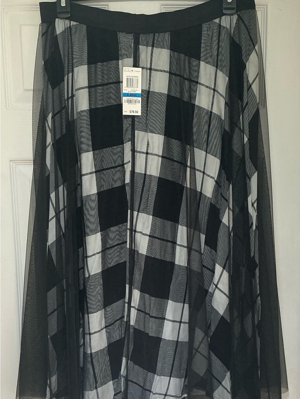 Maison Jules Black and White Plaid Midi Skirt